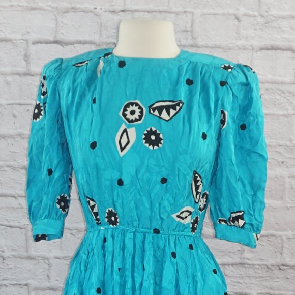 Vintage 80s Silk Floral Polka Dot Dress 8 - Picture 2 of 13